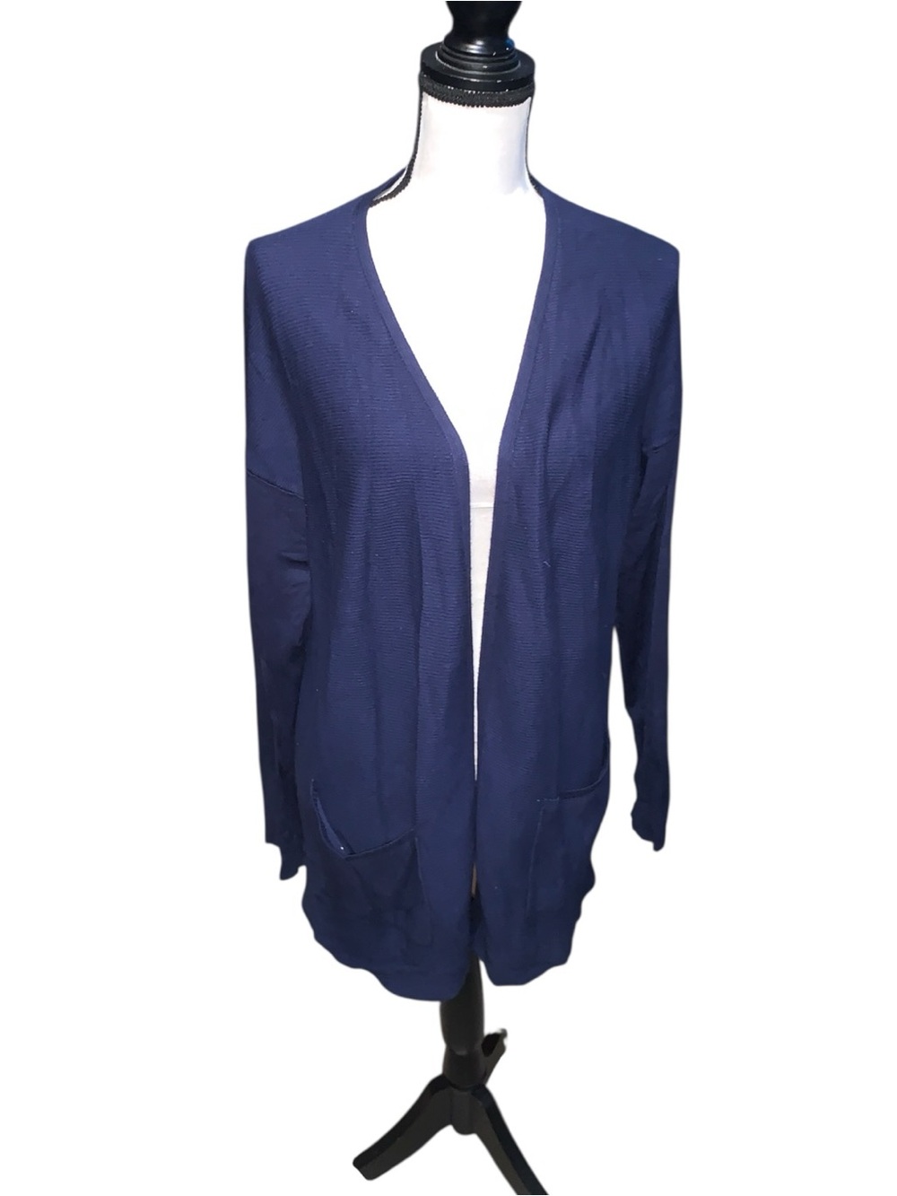 Time and Tru Navy Blue Open Cardigan Sweater With Pockets